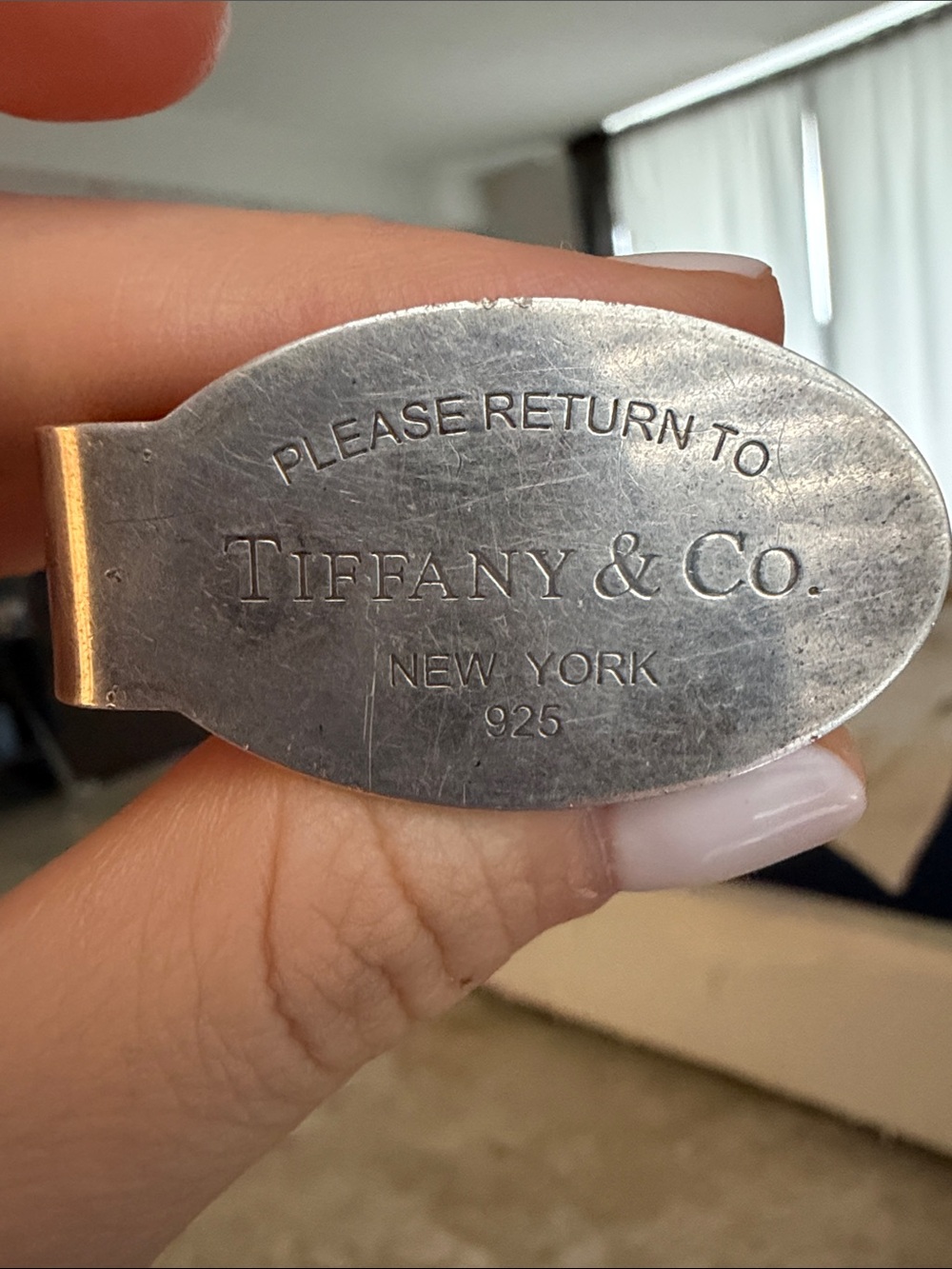 Tiffany & Co. Sterling Silver Oval 'Please Return To' Money Clip - Silver